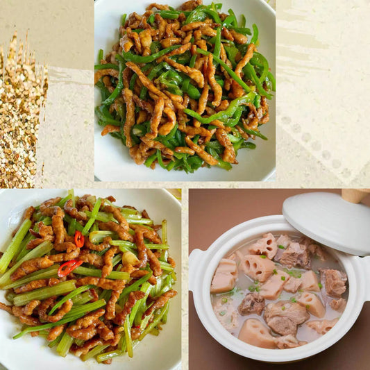 7月16日周四（C餐）精致小餐：线椒肉丝🌶️    香芹肉丝    莲藕排骨汤