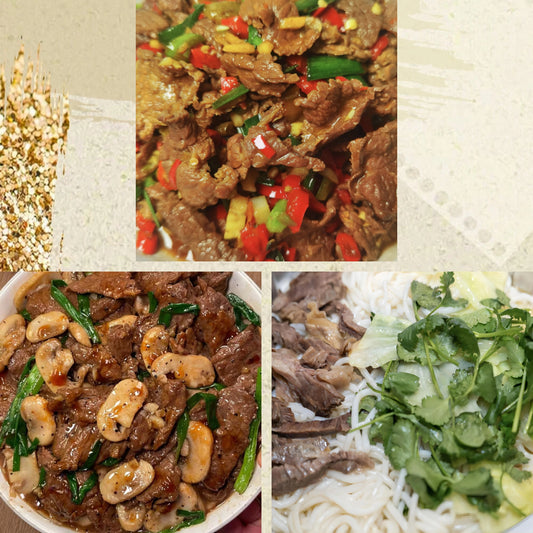 9月27日周日（C餐）精致小餐：农家小炒肉🌶️     鲜蘑黑椒牛肉     清汤牛腱粉（2盒）