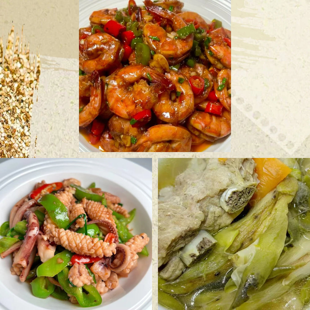 10月15日周四（C餐）精致小餐：川味香辣大虾🌶️    豉椒炒鱿鱼     霸王花煲龙骨汤