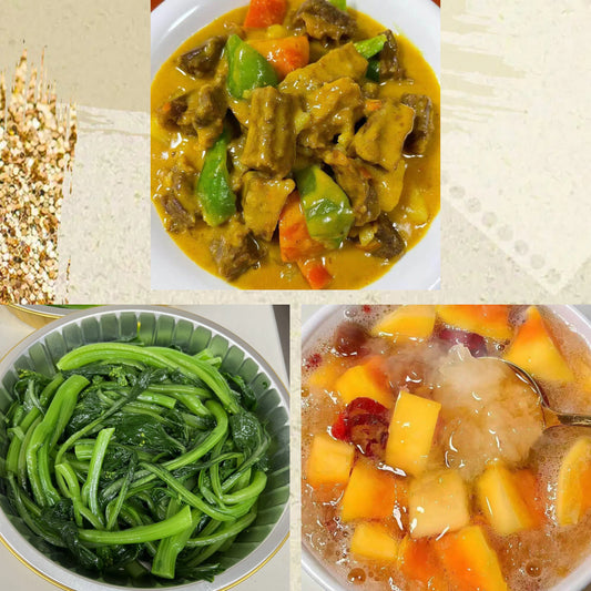 5月22日周五（C餐）精致小餐：咖喱焖牛腩🌶️    上汤菠菜     美容雪耳炖木瓜