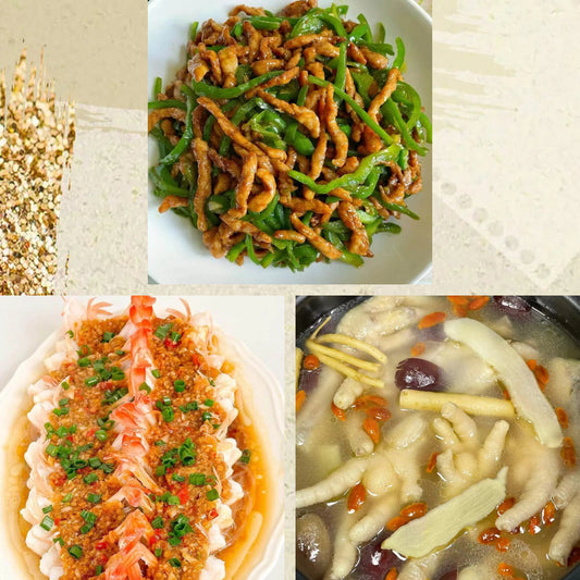 8月31日周一（C餐）精致小餐：尖椒肉丝🌶️     蒜蓉粉丝蒸虾   原盅炖花生鸡脚汤