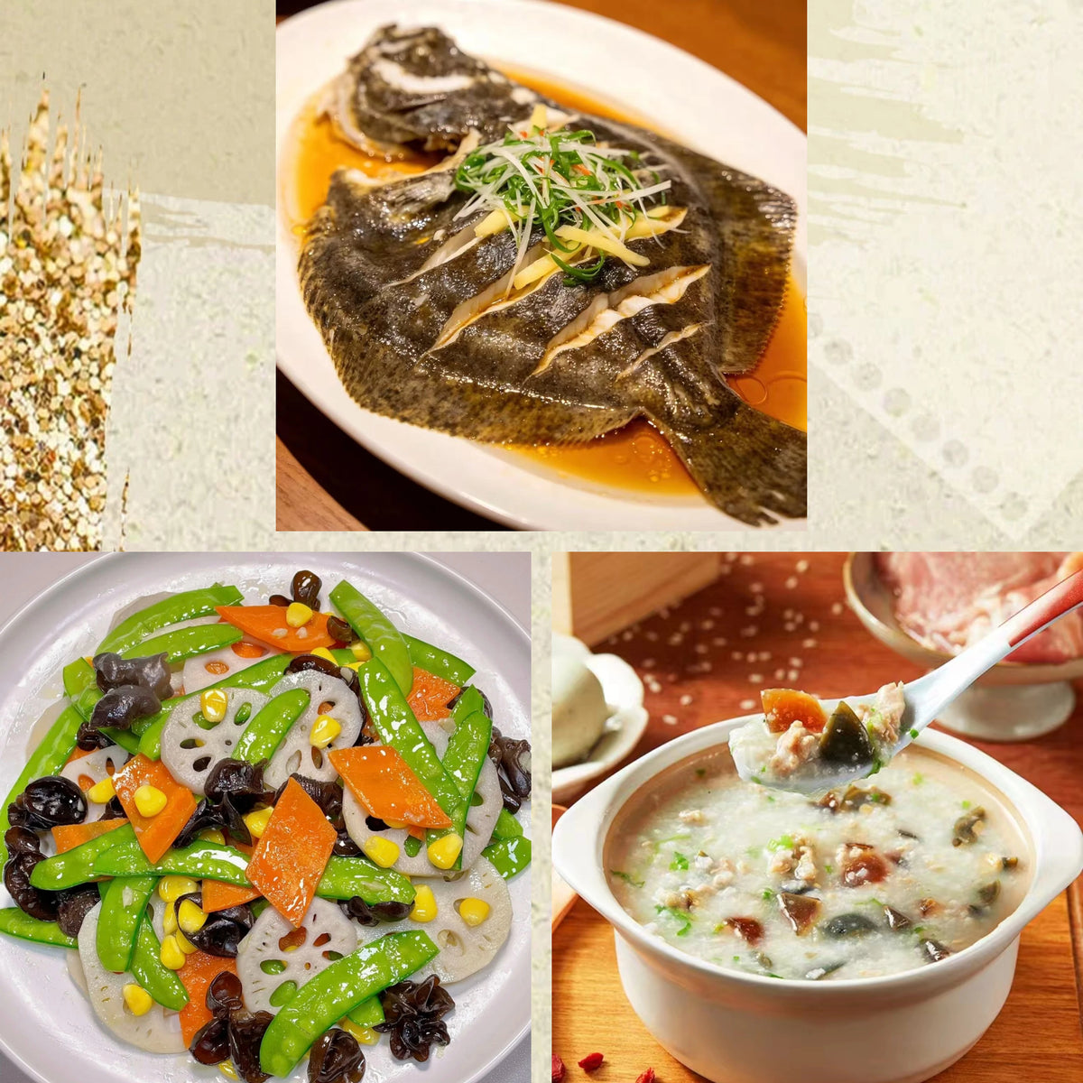 10月18日周日（C餐）精致小餐：清蒸多宝鱼    荷塘小炒    皮蛋瘦肉粥