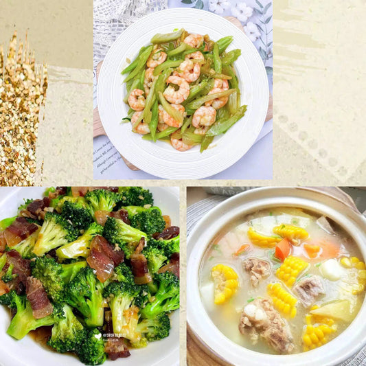 2月24日周二（C餐）精致小餐：香芹炒虾仁    腊肠炒西蓝花      红萝卜玉米排骨汤