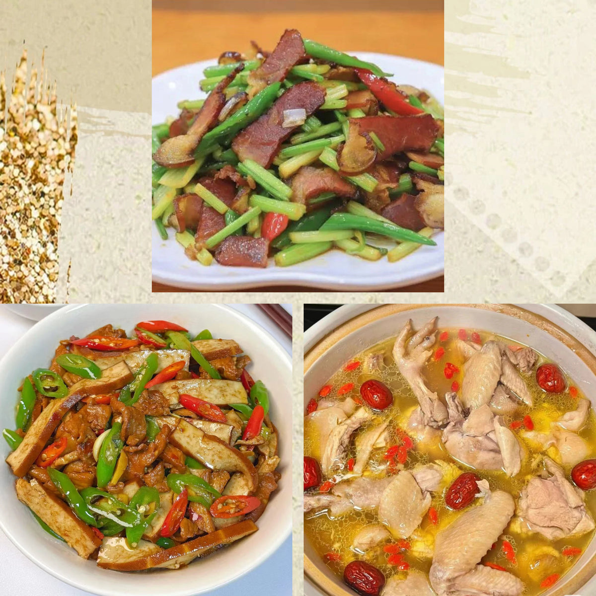 11月8日周日（C餐）精致小餐：香干炒肉🌶️    时蔬炒腊味      养颜滋补鸡汤