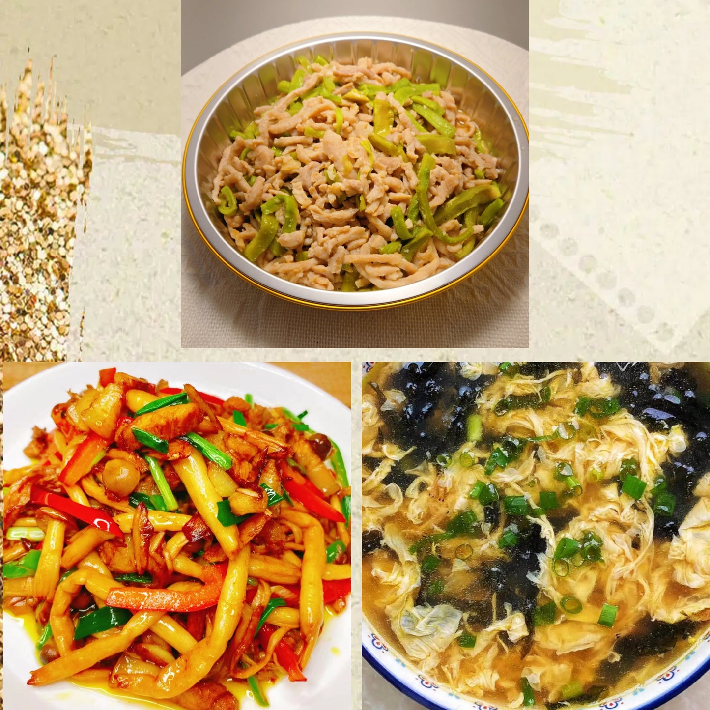 6月16日周二（C餐）精致小餐：贡菜炒肉丝     海鲜菇炒鸡片      紫菜蛋花汤