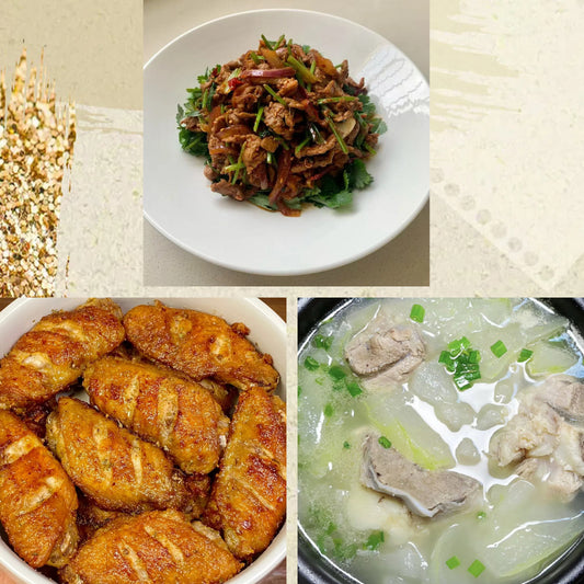 8月31日周日（C餐）精致小餐：孜然羊肉    椒盐鸡翅    薏米冬瓜龙骨汤