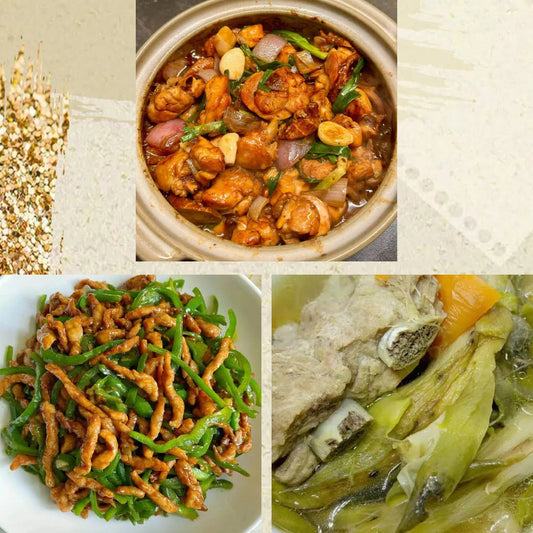 5月4日周一（C餐）精致小餐：广东啫啫鸡煲     尖椒肉丝🌶️     霸王花龙骨汤