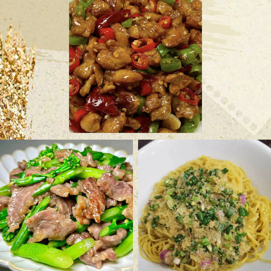 6月5日周五（C餐）精致小餐：鲜椒辣子鸡🌶️     牛肉炒芥兰    姜葱拌面