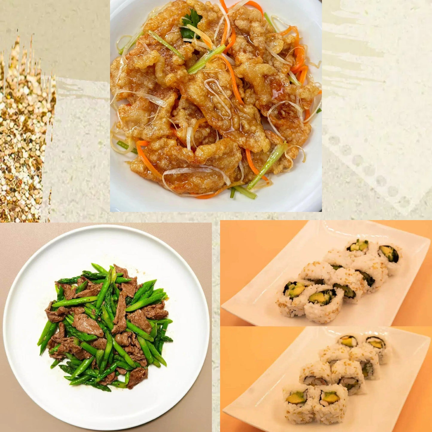 3月23日周一（C餐）精致小餐：糖醋锅包肉     素牛肉炒芦笋    日式卷