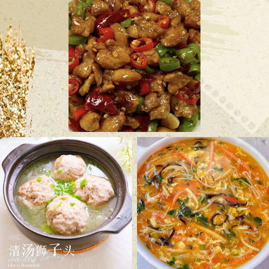 3月6日周五（C餐）精致小餐：鲜椒辣子鸡🌶️     清汤狮子头      酸辣汤