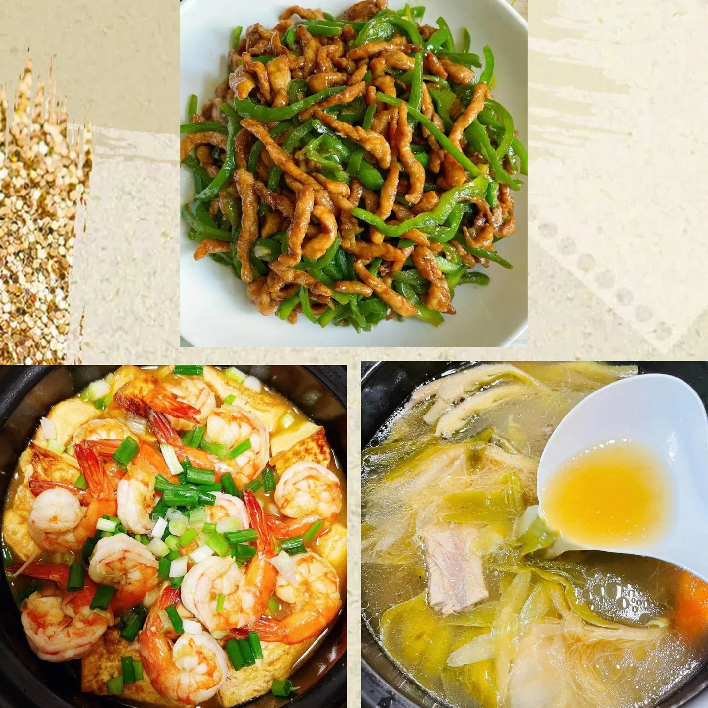 3月17日周二（C餐）精致小餐：尖椒肉丝🌶️     海鲜豆腐煲      霸王花龙骨汤