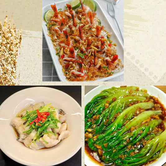 5月18日周一（C餐）精致小餐：泰式蒸虾🌶️    姜葱鱼片      白灼生菜