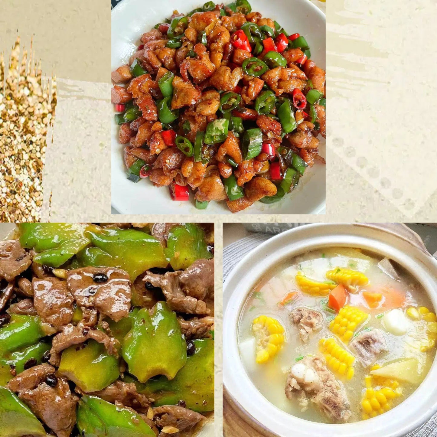 7月29日周三（C餐）精致小餐：鲜椒辣子鸡🌶️    凉瓜牛肉      玉米红萝卜排骨汤