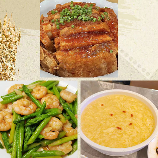 10月25日周日（C餐）精致小餐：芋头扣肉    芦笋虾仁    鸡茸玉米羹
