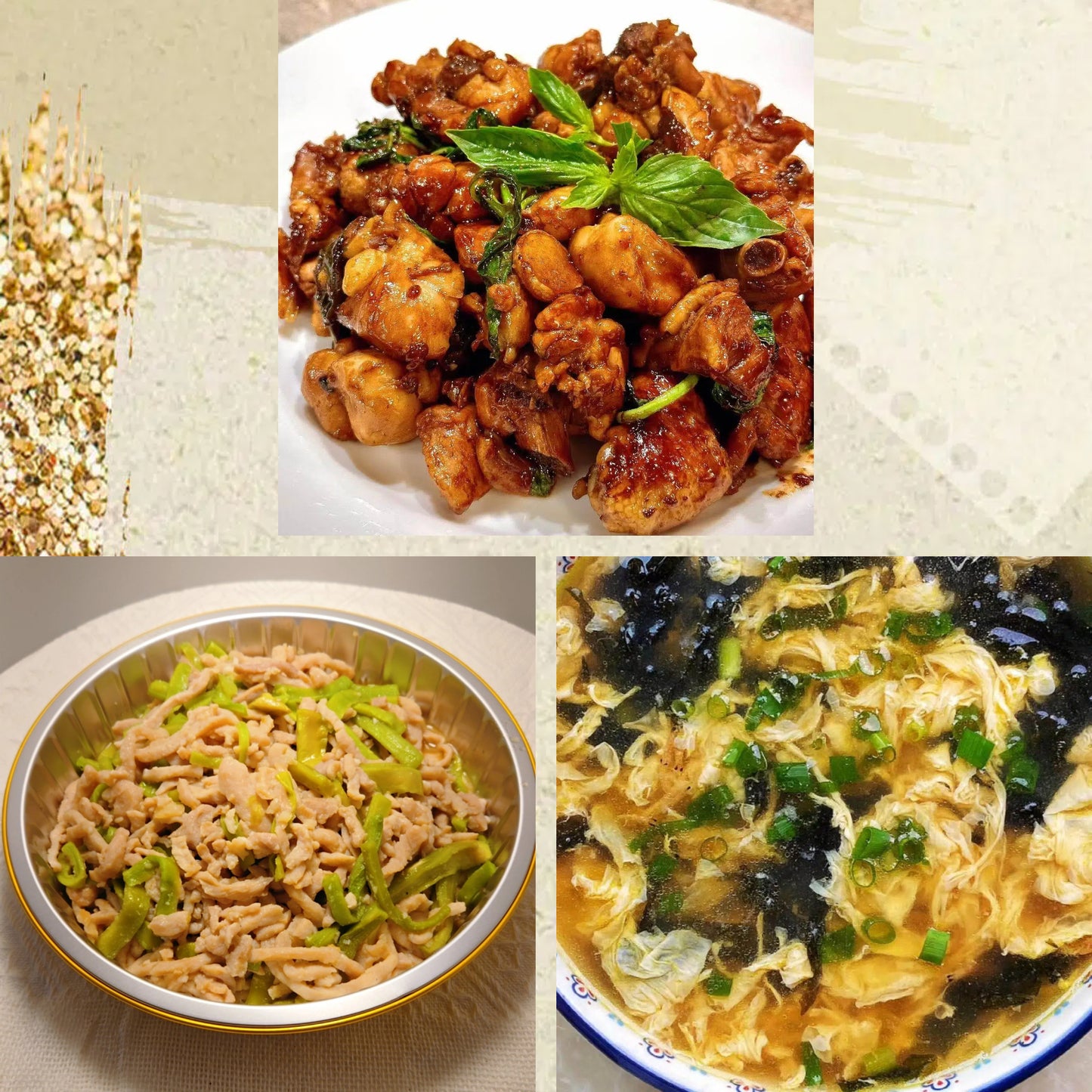 6月30日周二（C餐）精致小餐：石锅三杯鸡      贡菜炒肉丝       紫菜蛋花汤