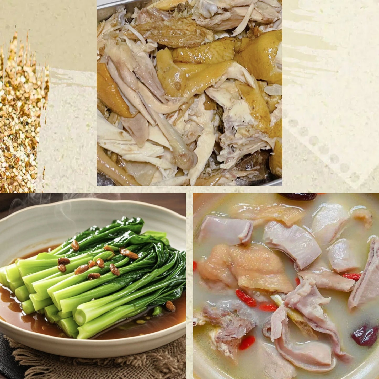 3月13日周五（D餐）精致小餐：手撕鸡    蚝油芥兰     胡椒猪肚鸡汤