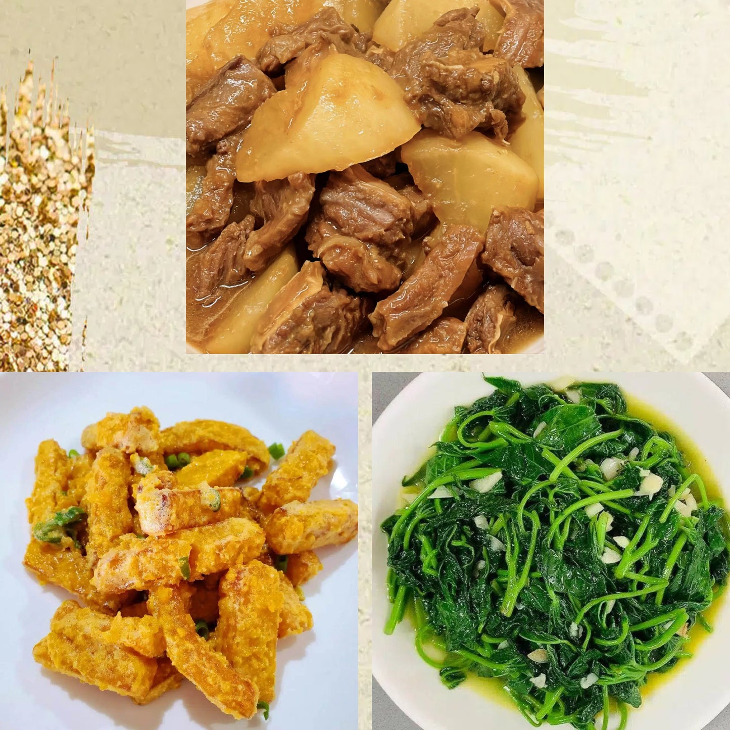 6月25日周四（D餐）精致小餐：萝卜焖牛腩        金沙南瓜     上汤番薯叶