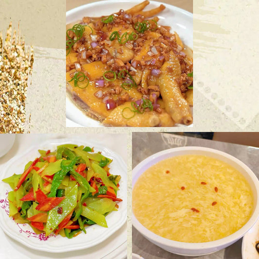 3月9日周一（D餐）精致小餐：红葱油淋鸡    莴笋炒青红椒    鸡茸玉米羹