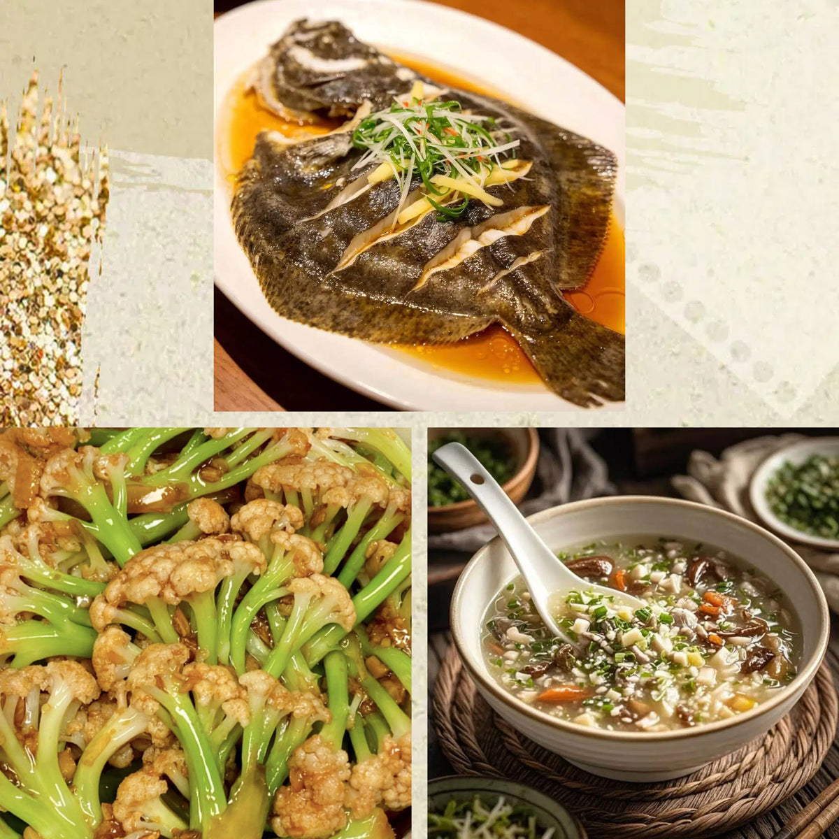 9月13日周日（D餐）精致小餐：清蒸多宝鱼    蒜香散花菜    西湖牛肉羹