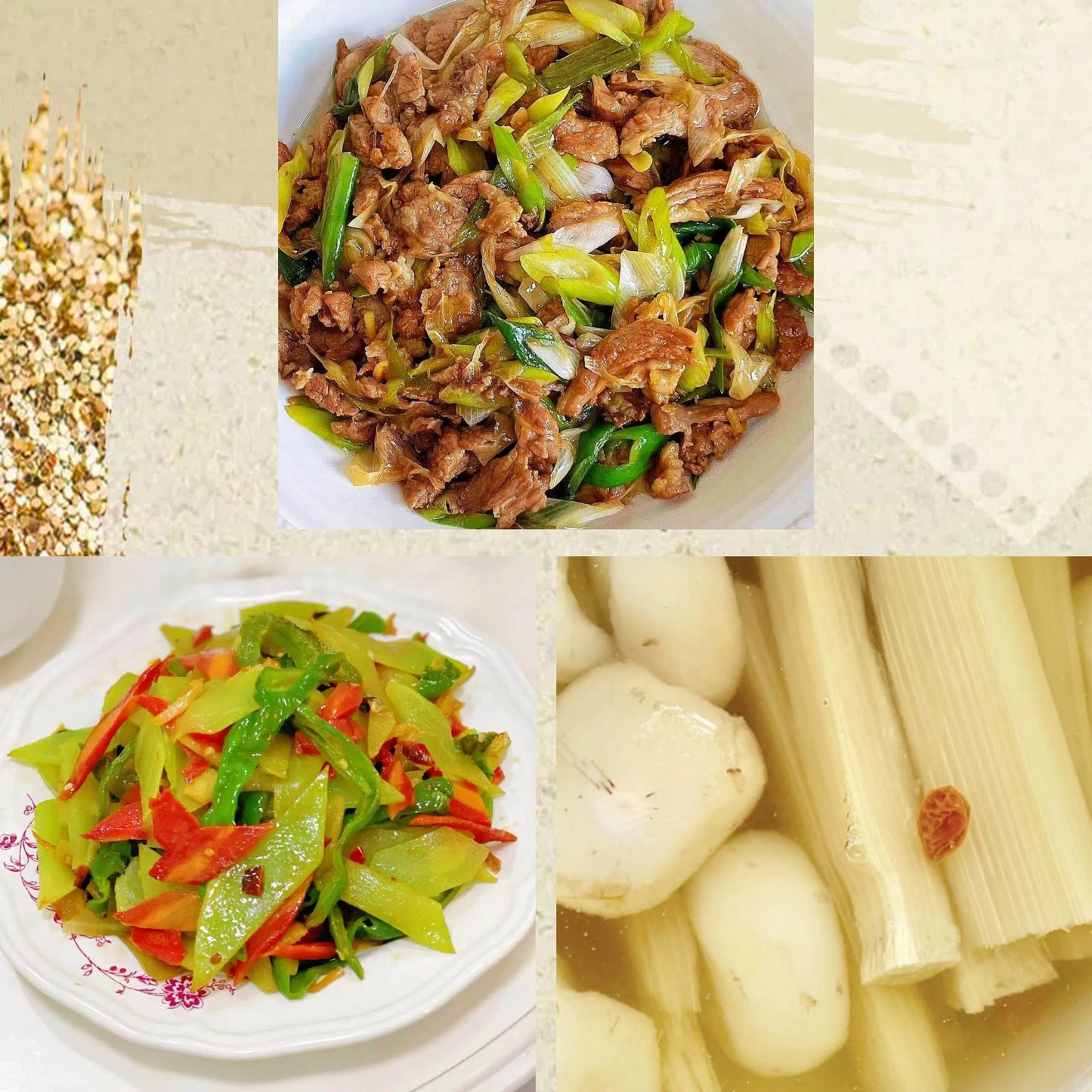 6月26日周五（D餐）精致小餐：葱爆羊肉     莴笋炒青红椒     茅根竹蔗马蹄水