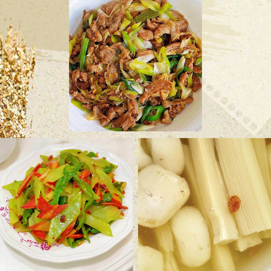 6月26日周五（D餐）精致小餐：葱爆羊肉     莴笋炒青红椒     茅根竹蔗马蹄水