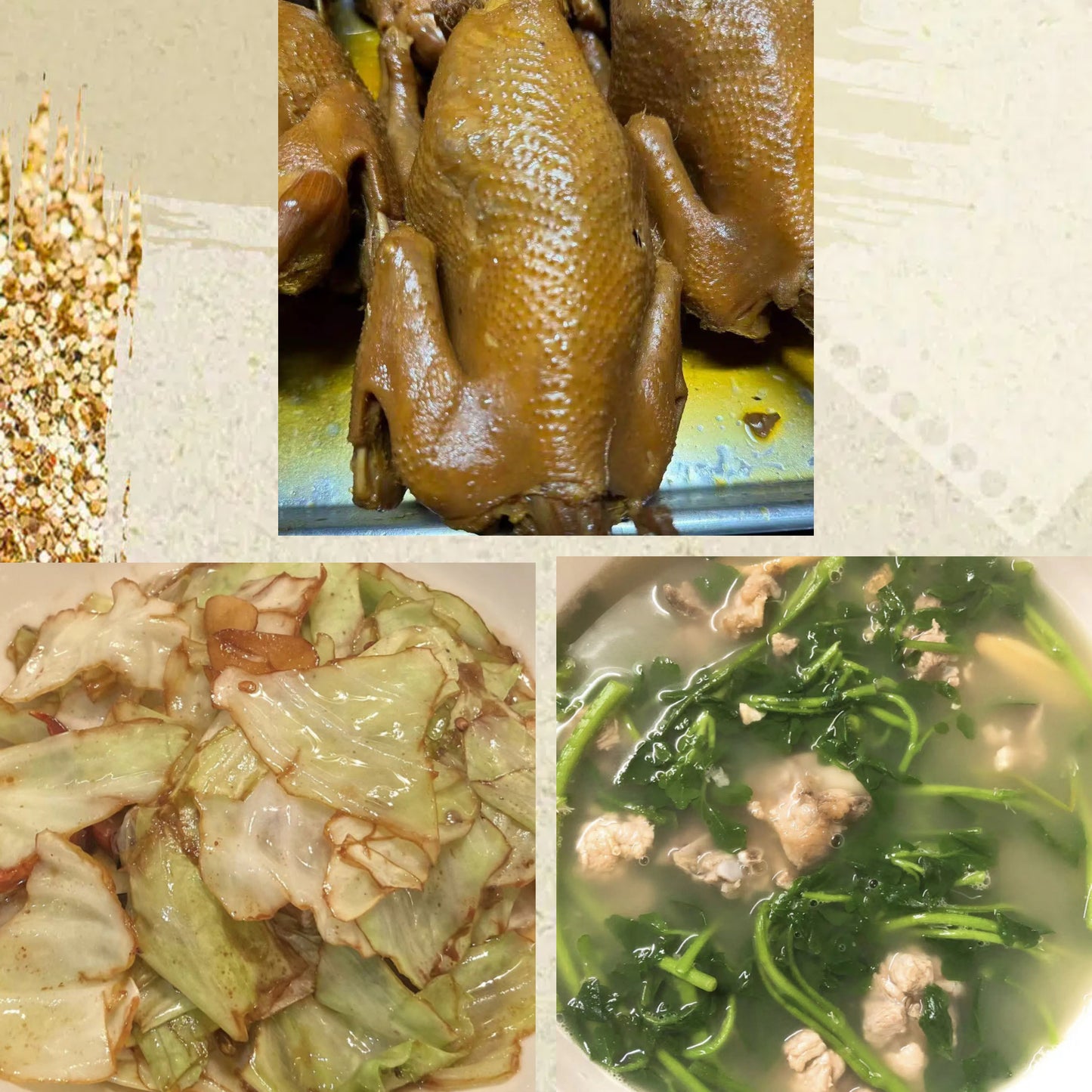 3月19日周四（D餐）精致小餐：酱香土鸡 （整只）   手撕包菜     龙骨西洋菜汤