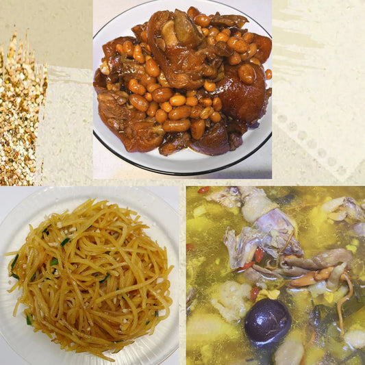 8月6日周四（D餐）精致小餐：美容猪手焖花生     醋溜土豆丝    土鸡菌菇汤