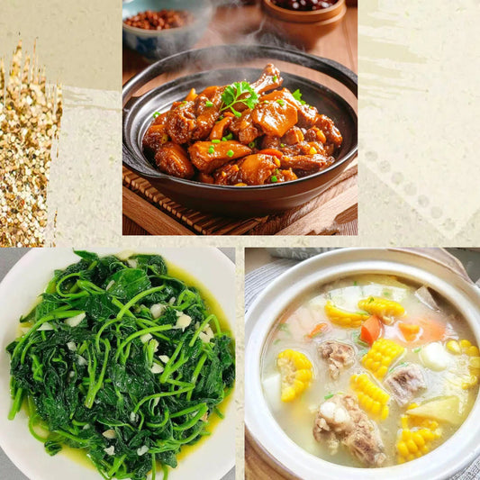 5月24日周日（D餐）精致小餐：芋头焖鸭    上汤番薯苗    玉米萝卜龙骨汤