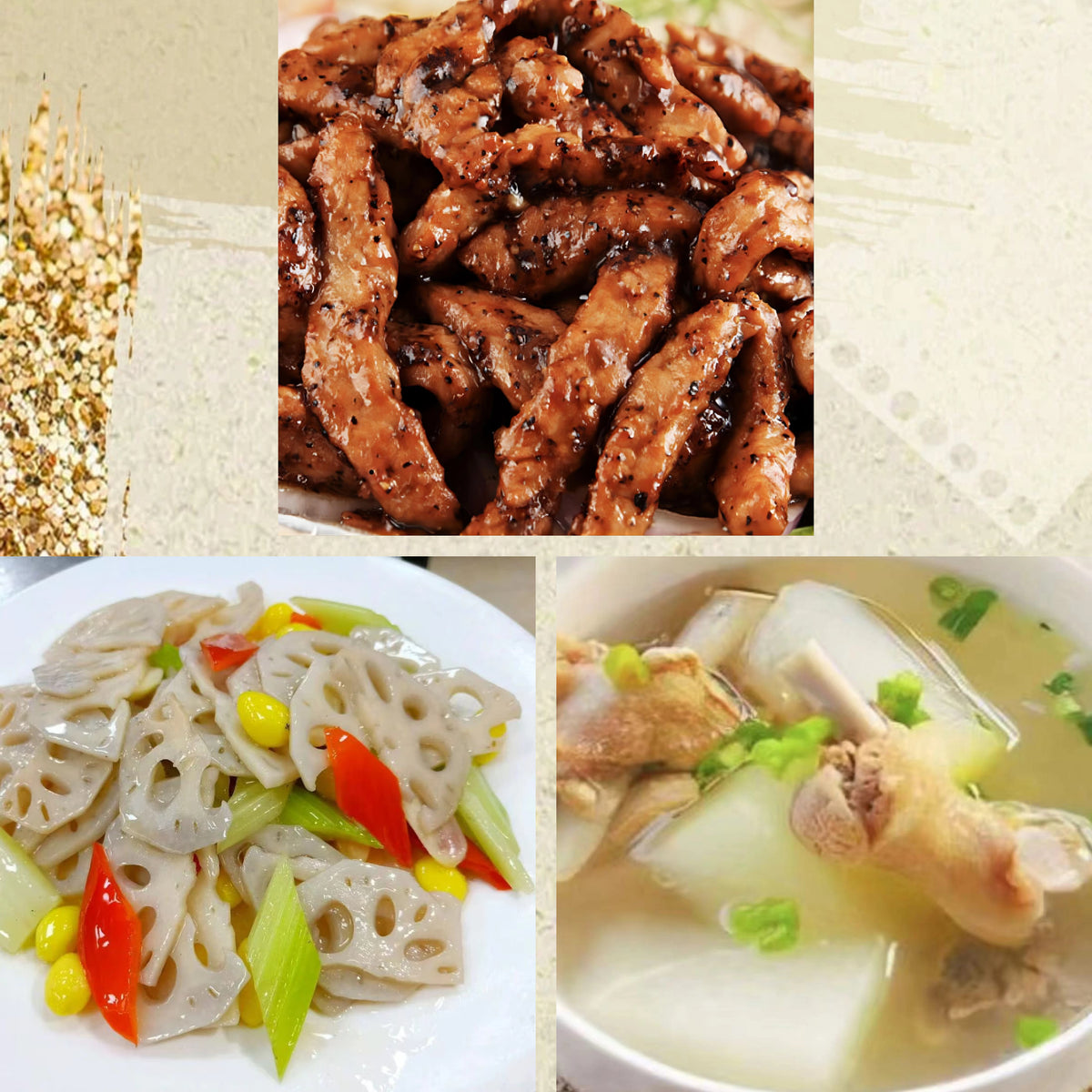 10月22日周四（D餐）精致小餐：铁板黑椒牛柳      西芹炒莲藕    老鸭冬瓜汤