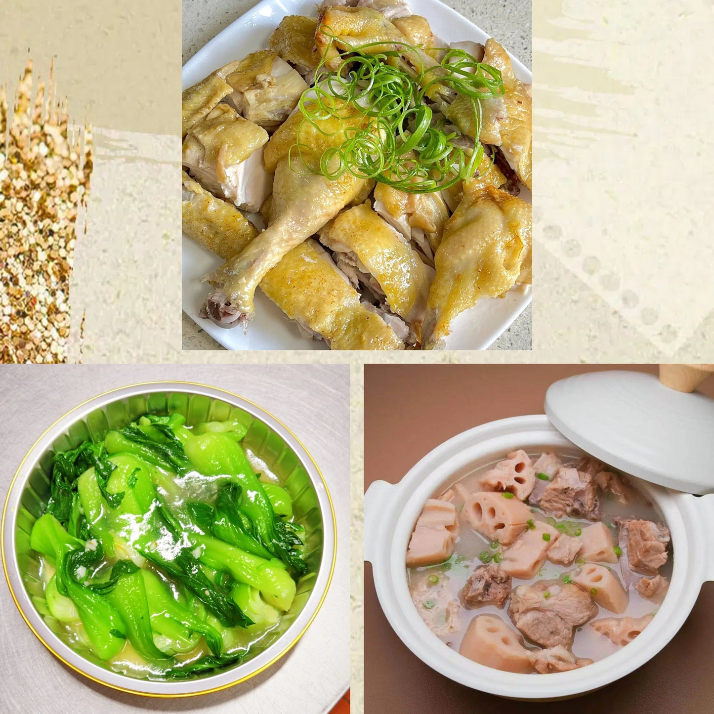 7月16日周四（D餐）精致小餐：客家盐焗鸡    蒜香青江菜苗    莲藕排骨汤