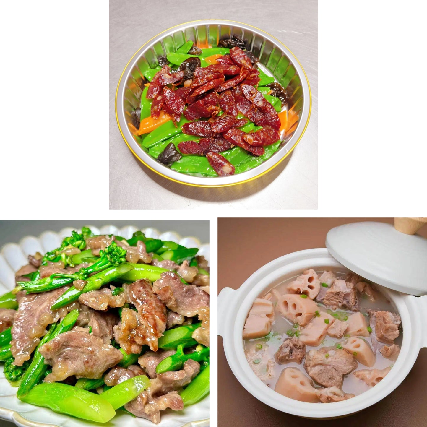 4月6日周一（D餐）精致小餐：腊肠炒兰豆     牛肉炒芥兰     排骨莲藕汤