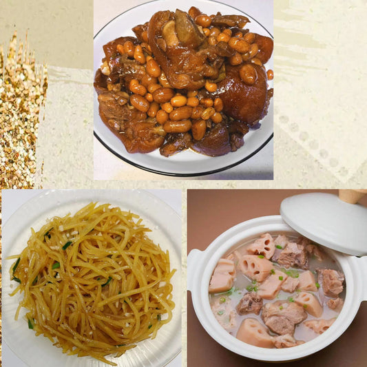 6月1日周一（D餐）精致小餐：猪手焖花生     醋溜土豆丝    莲藕排骨汤
