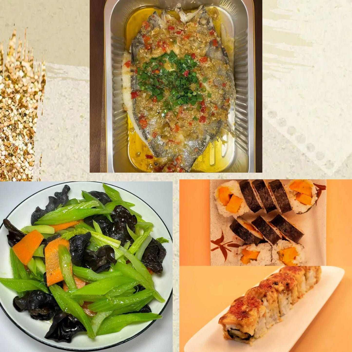 3月24日周二（D餐）精致小餐：泰式蒸鲈鱼（酸辣）🌶️     芹菜炒木耳     日式卷