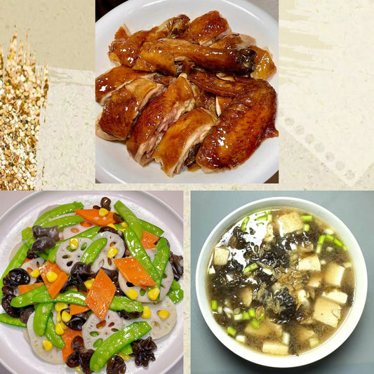 1月18日周日（D餐）精致小餐：易佰招牌豉油鸡      荷塘小炒    紫菜豆腐汤