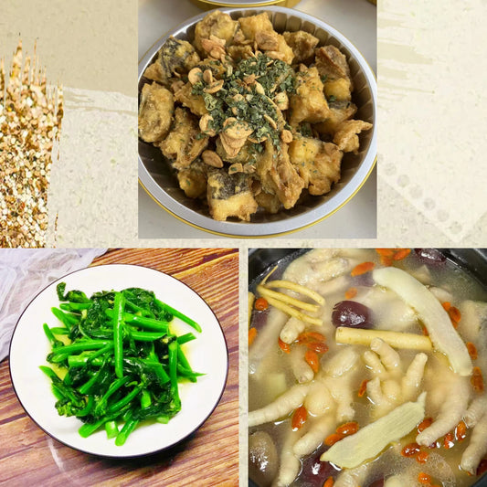 9月5日周五（D餐）精致小餐：椒盐银鳕鱼（微🌶️）   姜汁炒芥兰     滋补养颜鸡脚汤