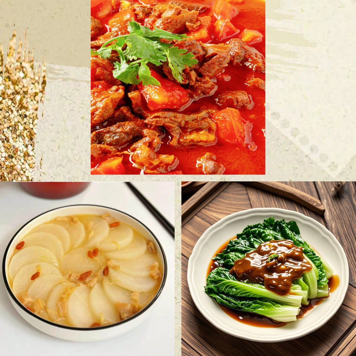 7月17日周五（D餐）精致小餐：番茄牛肉     鸡汤萝卜     蚝油生菜