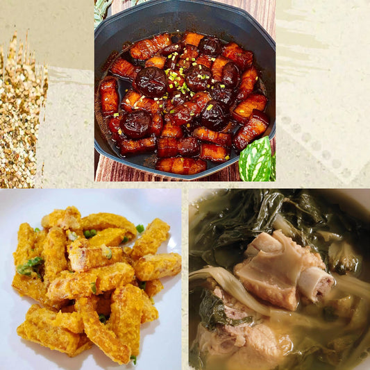 3月2日周一（D餐）精致小餐：五花腩焖香菇    金沙南瓜    白菜干煲猪骨汤