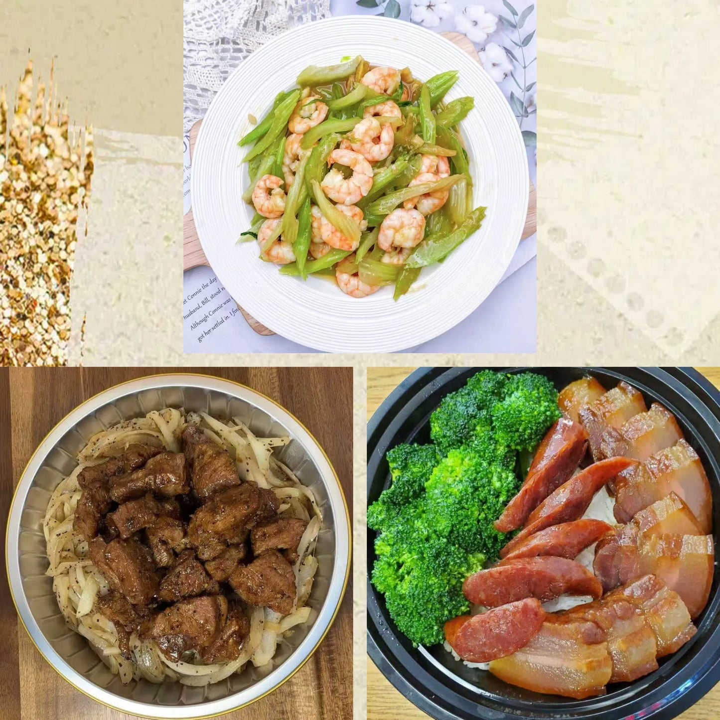 2月9日周一（D餐）精致小餐：西芹炒虾仁       黑椒牛仔粒       腊味钵仔饭（2钵）