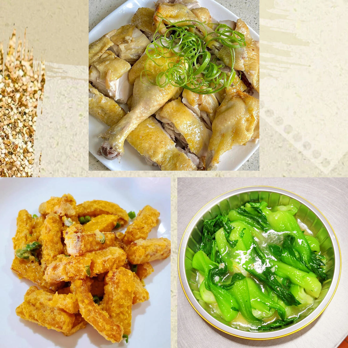 10月12日周一（D餐）精致小餐：东江盐焗鸡       金沙南瓜     蒜香青江菜苗