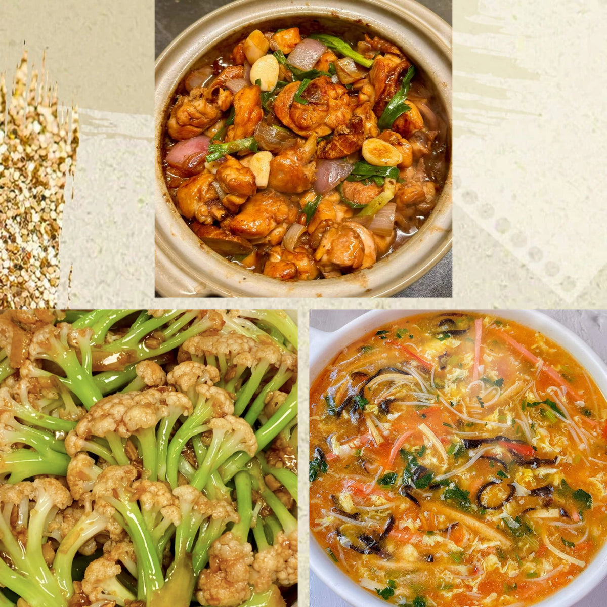 10月13日周二（D餐）精致小餐：广东啫啫鸡煲     蒜香散花菜     酸辣汤