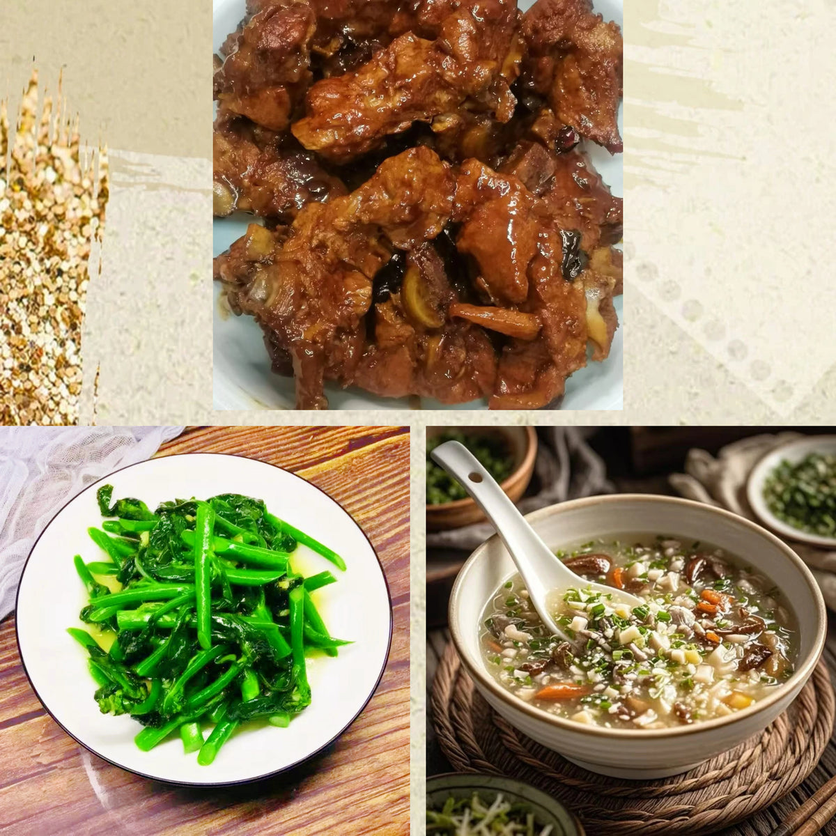 10月1日周四（D餐）精致小餐：酱香骨架      姜蓉炒芥兰     西湖牛肉羹