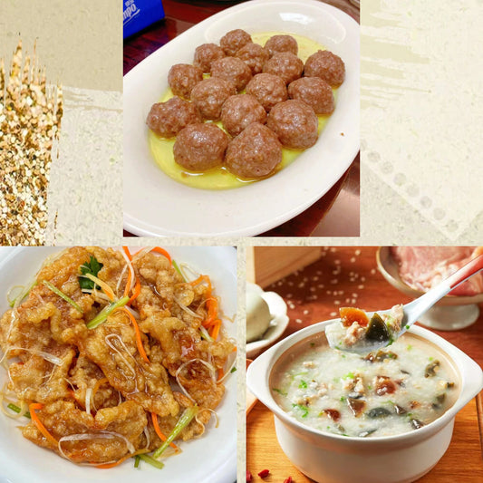10月18日周日（D餐）精致小餐：爽脆马蹄蒸肉丸     糖醋锅包肉    皮蛋瘦肉粥