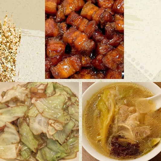 9月3日周三（D餐）精致小餐：红烧五花肉    手撕包菜    龙骨煲白菜汤