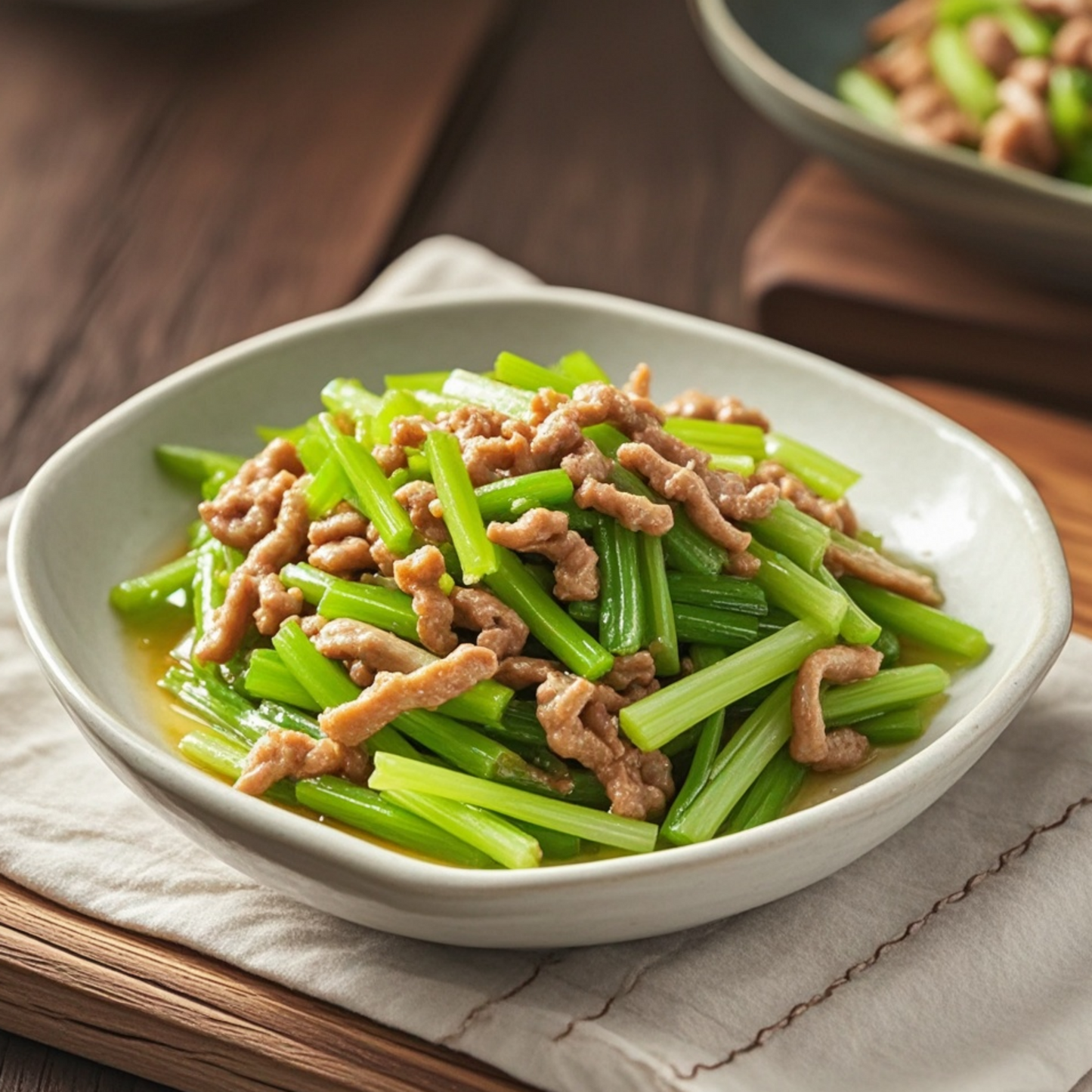 3月20日周五（I餐）精品菜：西芹炒肉丝（当日订单满💲36即可免费配送，如果单独订此餐，需额外支付$10派送费）