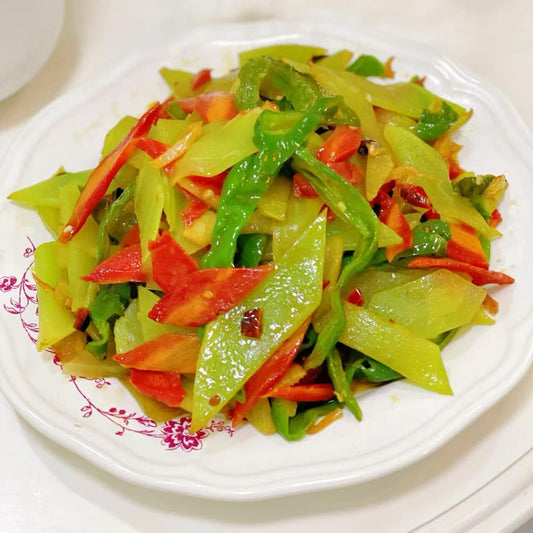 3月9日周一（G餐）精品菜：莴笋炒青红椒（当日订单满💲36即可免费配送，如果单独订此餐，需额外支付$10派送费）